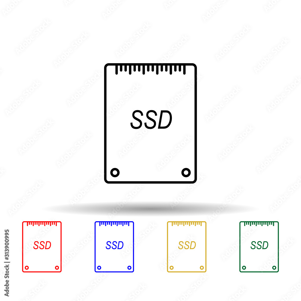Poster ssd hard drive multi color style icon. simple thin line, outline vector of computer parts icons for 