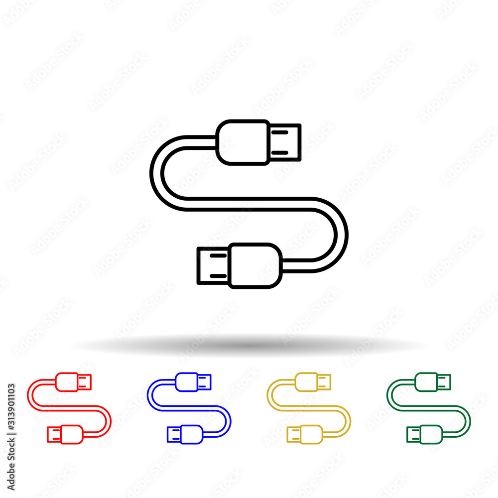 Poster usb cable multi color style icon. simple thin line, outline vector of computer parts icons for ui an