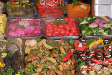 Street trading Christmas grilled meat and vegetable snacks