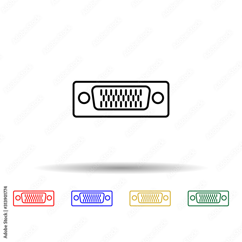 Poster vga port multi color style icon. simple thin line, outline vector of computer parts icons for ui and