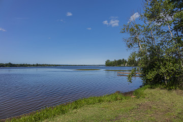 View of the picturesque lake Lac-a-la-Tortue (Turtle Lake) near the city of Shawinigan, half way between Quebec City and Montreal, in Quebec Province, Canada.