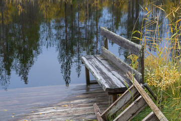 Mountains, forests, lakes view in autumn. Fall colors - ruska time in Iivaara. Oulanka national park in Finland. Lapland, Nordic countries in Europe