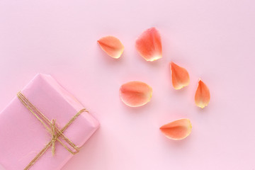 Gift boxes decorated on colorful background