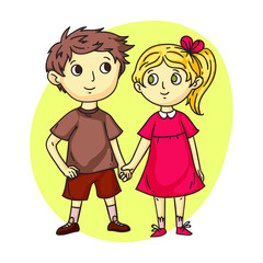 Happy children holding hands together flat cartoon