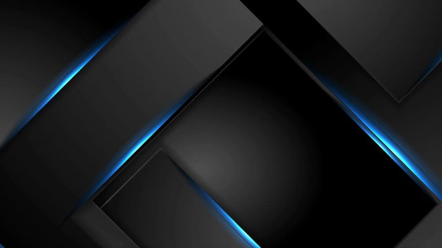 Black geometric abstract motion background with blue glowing neon laser lines. Seamless looping. Video animation Ultra HD 4K 3840x2160