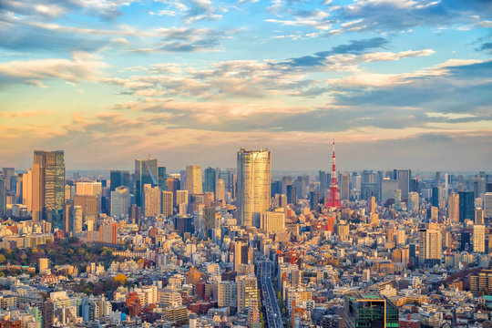 Top view of Tokyo city skyline in Japan