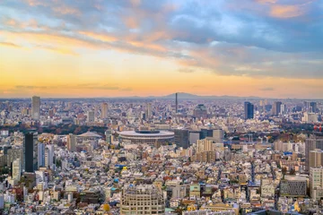 Wall murals Lavender Top view of Tokyo city skyline at sunset
