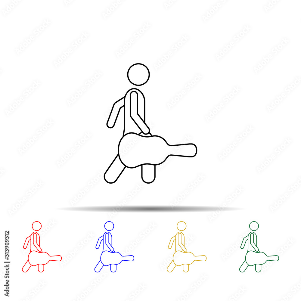 Poster man with guitar bag multi color style icon. simple thin line, outline vector of vmle bag and luggage
