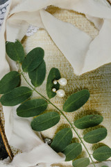 pearl earrings green leaves