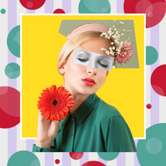 Creative collage with fashionable young woman