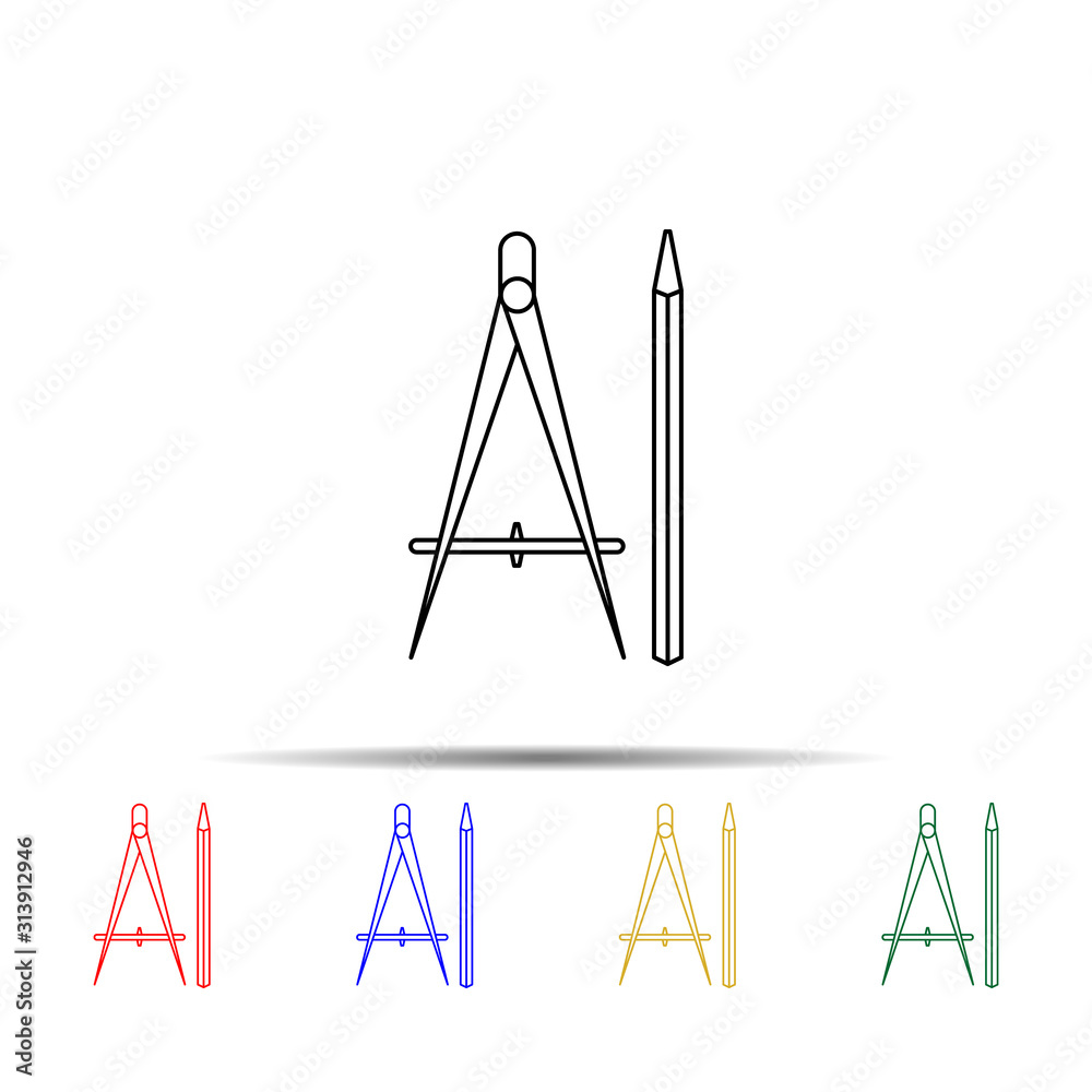 Poster compasses and pencil multi color style icon. simple thin line, outline vector of measure icons for u