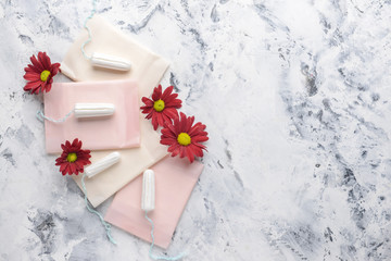 Menstrual pads with tampons on white background. Menstruation concept