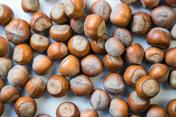 hazelnuts on a wooden background