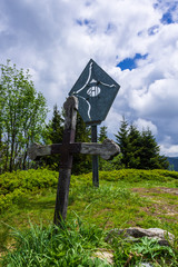 Peak and Summit Cross of Karkopf, 1496 m in Chiemgauer Alps, Ostalpen, located in Samerberg, Upper Bavaria, Germany
