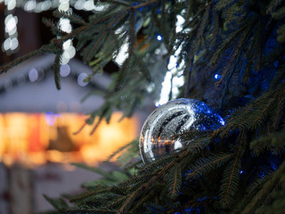 Christmas tree decorations and christmas market