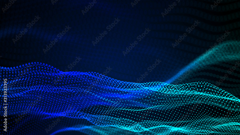 Wall mural digital technology background. dynamic wave of glowing points. futuristic background for presentatio