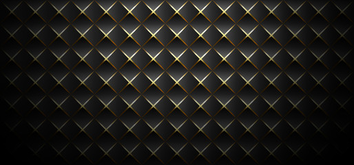Panele Szklane  Black horizontal geometric background with golden elements. Dark luxury texture with lighting.