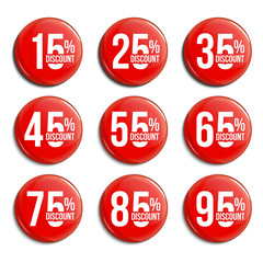 Discount percent glass badges set. Sale promotions collection. Shopping marks