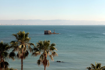 Panoramic cityscape of the city of Acre, Israel, located on the Mediterranean coast in the...