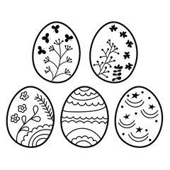 Easter eggs hand drawn on white background. Easter egg icons collection in doodle style. Vector illustration