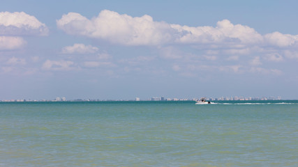 Skyline of Fort Myers Beach seen from Sanibel Island, Florida