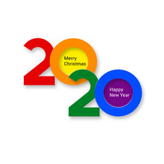 2020 New Year Bright Colorful Numeral Text Lettering on the White Background Design Template. Greeting Card for Design