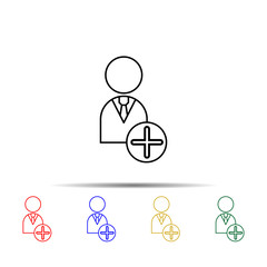 Employee plus line multi color style icon. Simple thin line, outline vector of team work icons for ui and ux, website or mobile application