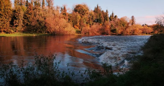 Wonderful 4K vdeo of Boyne valley, river and surroundings in bright colors of golden autumn, Co. Meath, Ireland