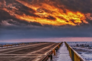 sunset on the road