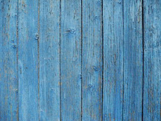 Naklejka premium Wooden rough planked wall, blue background
