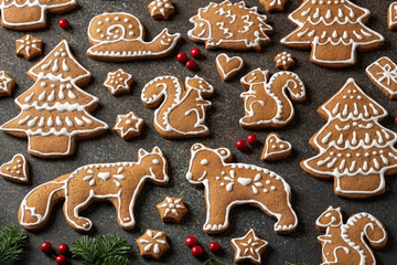 Christmas gingerbread cookies in the form of animals