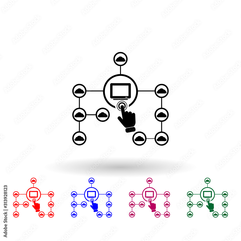 Poster concept online cloud network multi color icon. simple glyph, flat vector of touch screen icons for u