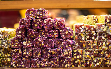 Traditional Turkish delight. There are many kinds of pistachio in it.