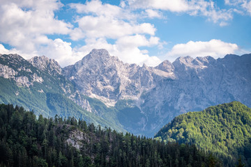 Fototapeta premium View from Pavlič Pass, Paulitsch Saddle to Kamnik–Savinja Alps