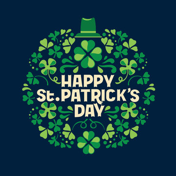 Happy St. Patrick's Day handwriting with leaf background vector illustration	