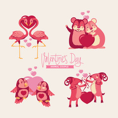 Valentines day animal couple set vector illustration