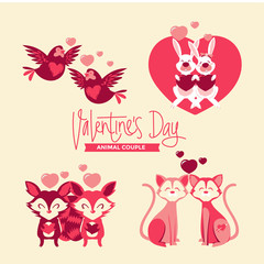 Valentines day animal couple set vector illustration