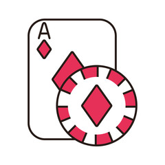 casino poker card and chip with diamond isolated icon