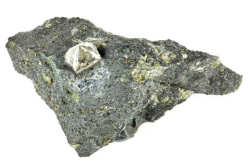 natural diamond nestled in kimberlite isolated on white background