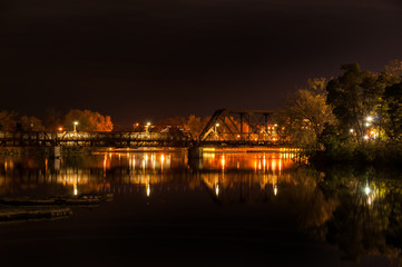 Fototapeta na wymiar bridge and city lights at night Peterborough Ontario Canada