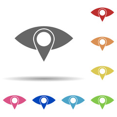 Eye, pin, tracking in multi color style icon. Simple glyph, flat vector of business icons for ui and ux, website or mobile application