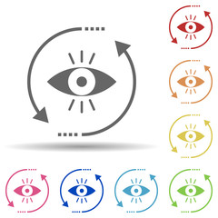 Eye, circle, arrow, formation of vision in multi color style icon. Simple glyph, flat vector of business icons for ui and ux, website or mobile application