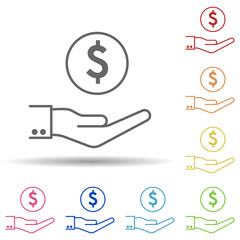 Hand, money, dollar in multi color style icon. Simple thin line, outline vector of business icons for ui and ux, website or mobile application