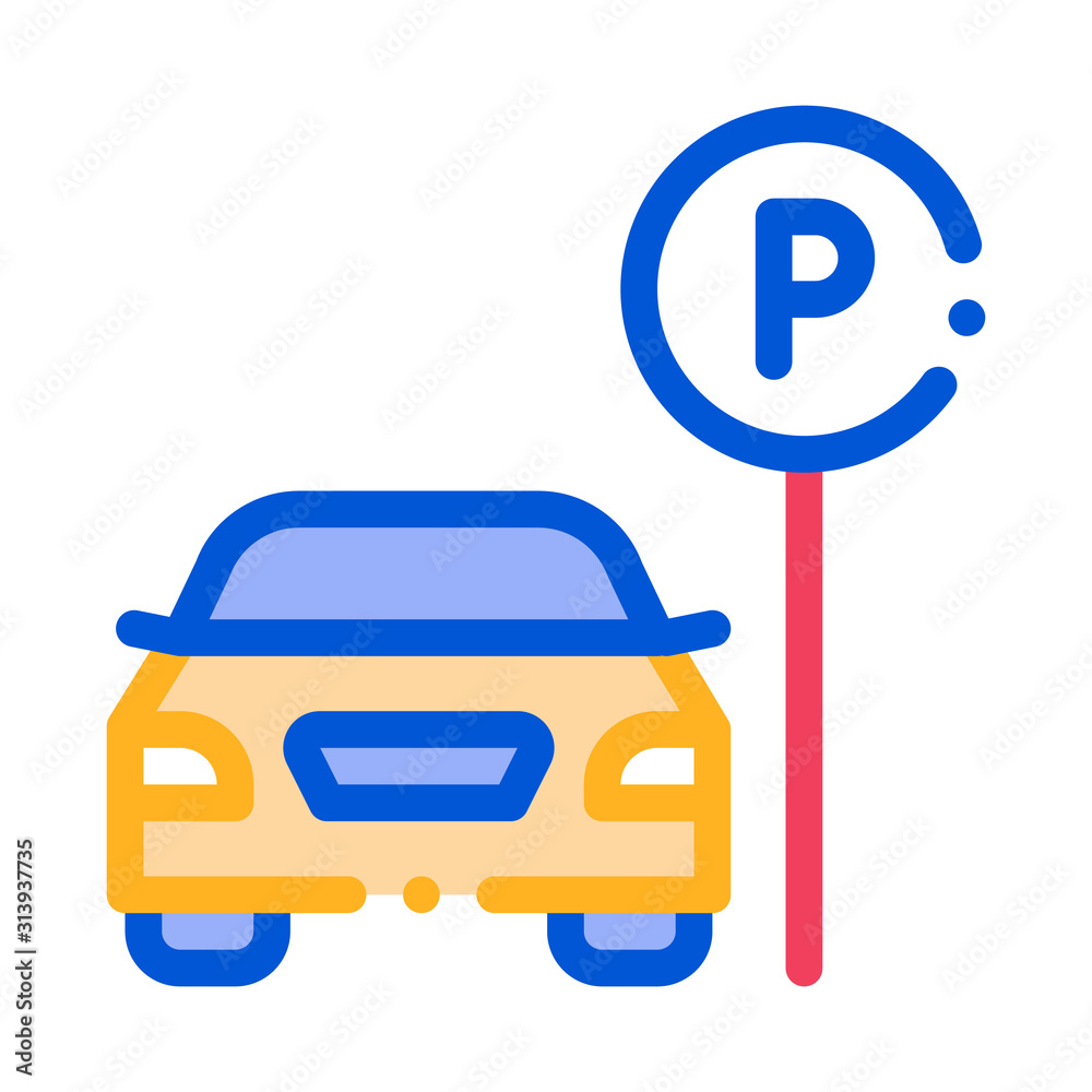 Wall mural Car near Parking Sign Icon Vector. Outline Parking Sign. Isolated Contour Symbol Illustration