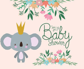 Baby shower invitation with koala cartoon vector design