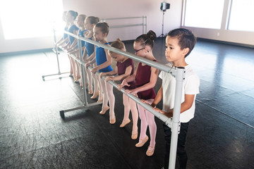 Young ballet dancer class in dance studio