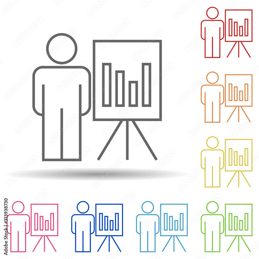 Poster chart presentation line in multi color style icon. simple thin line, outline vector of business orga