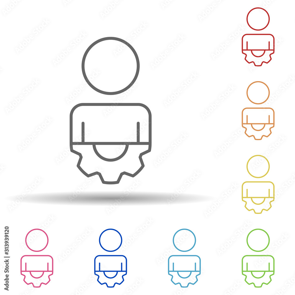 Aufkleber employee and mechanism line in multi color style icon. simple thin line, outline vector of business 