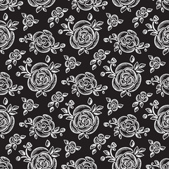 Flowers. Roses. Floral seamless pattern. Vintage background with Rose flower, bud and leaves