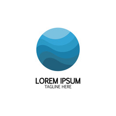 Isolated round shape logo. Blue color logotype. Flowing water image. Sea, ocean, river surface.